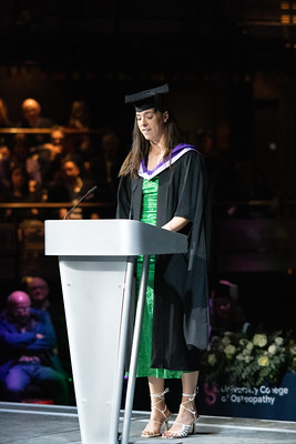 Gold Medal winner Claire Massey making a graduation speech